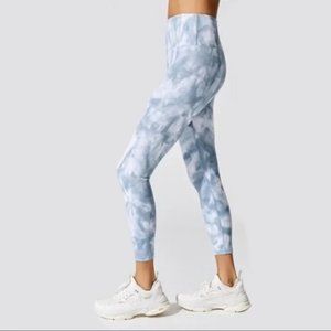 Women's Carbon38 French Blue and White Tie Dye Ribbed 7/8 Workout Leggings, sz S